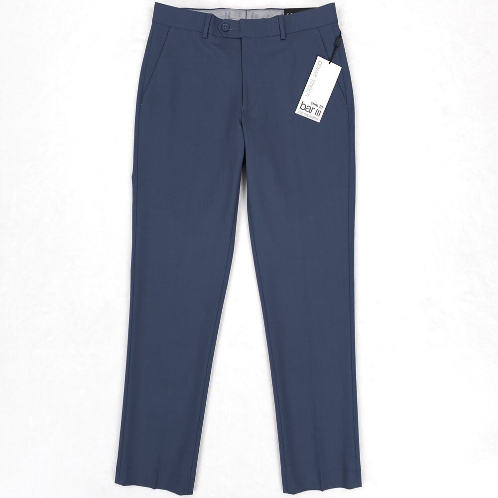 Bar III Mens Slim Fit Suit Pants 40x32 Blue Solid Power Stretch Wool Blend NWT